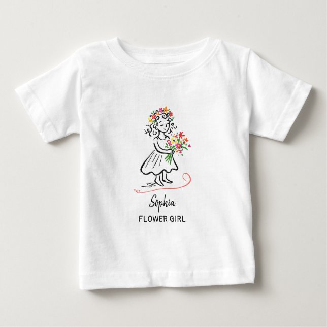 Flower Girl Personalized Hand Drawn Illustration T Shirt (Framsida)