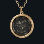 Flower Girl Personlig Bröllop Necklace Gift Guldpläterat Halsband<br><div class="desc">Detta vackra halsband i guld är designat som en bröllop-gåva eller tjänst för blomflickor. Designat att samordna med vår guldfärja Elegant bröllop Suite, har den en guld faux foil som blomstrar gräns med texten "Flower Girl" och ställe för att komma in i hennes namn. Snyggt sätt att tacka henne för...</div>