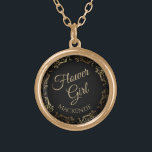 Flower Girl Personlig Bröllop Necklace Gift Guldpläterat Halsband<br><div class="desc">Detta vackra halsband i guld är designat som en bröllop-gåva eller tjänst för blomflickor. Designat att samordna med vår guldfärja Elegant bröllop Suite, har den en guld faux foil som blomstrar gräns med texten "Flower Girl" och ställe för att komma in i hennes namn. Snyggt sätt att tacka henne för...</div>