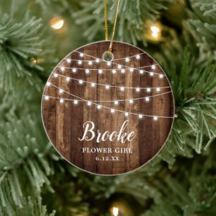 Flower Girl Personlig Rustic Wood String Ljus Julgransprydnad Keramik