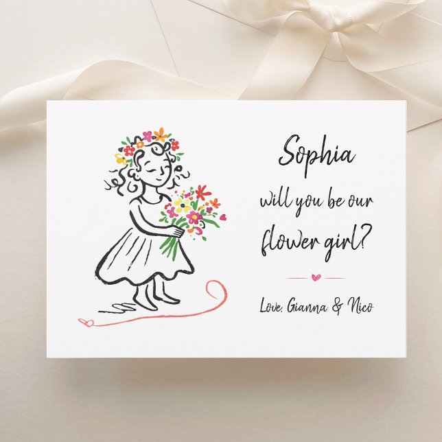 Flower Girl Proposal Chic Hand Drawn Illustration Kort (Skapare uppladdad)