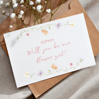 Flower Girl Proposal Watercolor Floral Simple Kort