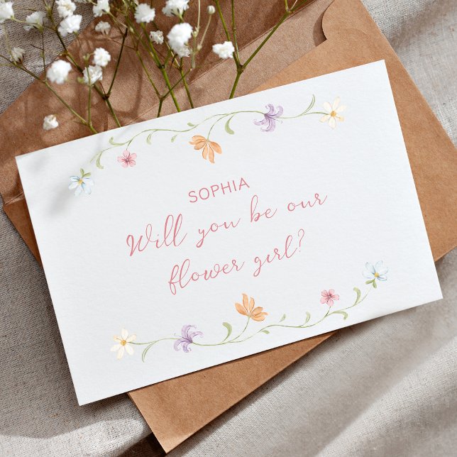 Flower Girl Proposal Watercolor Floral Simple Kort (Skapare uppladdad)