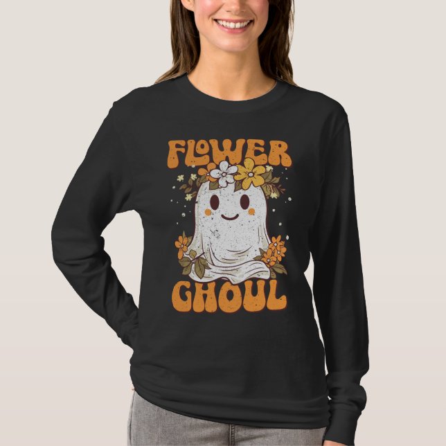 Flower Girl Pun Cute Ghost Funny Halloween Bröllop T Shirt (Framsida)