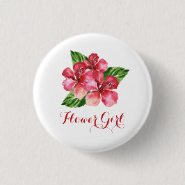 Flower Girl Red Hibiscus Tropical Blommigt Knapp