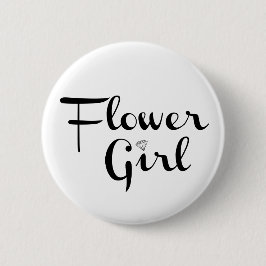 Flower Girl Retro Script Black på vitt Knapp