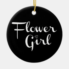 Flower Girl Retro Script White på Black Julgransprydnad Keramik