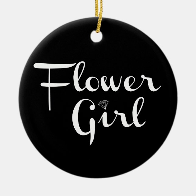 Flower Girl Retro Script White på Black Julgransprydnad Keramik (Framsidan)