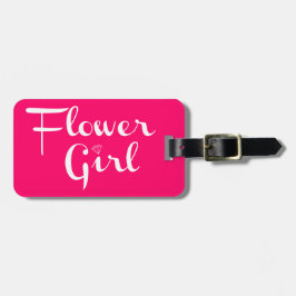 Flower Girl Retro Script White på Shock rosa Bagagebricka