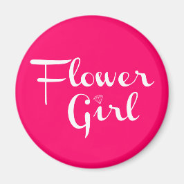 Flower Girl Retro Script White på Shock rosa Magnet