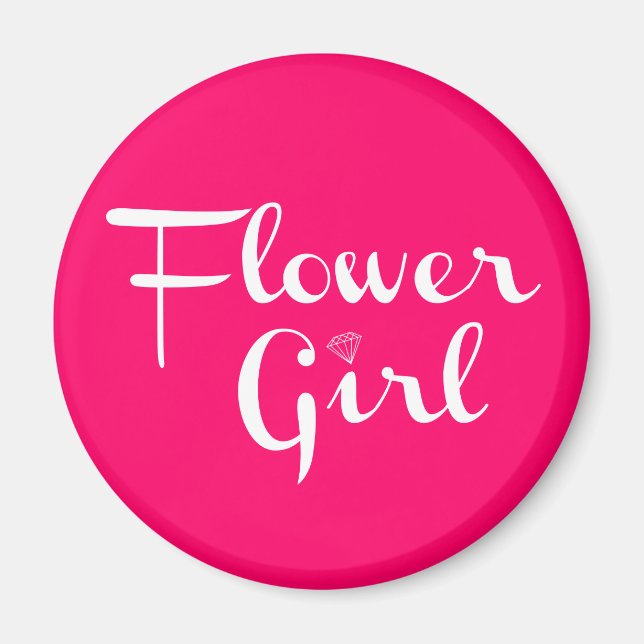 Flower Girl Retro Script White på Shock rosa Magnet (Framsidan)