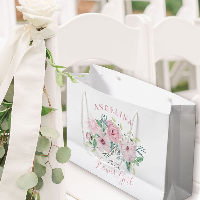 Flower Girl Rosa Peony Blommigt Bouquet (Flower Girl Gift Bag with personalized thank you)
