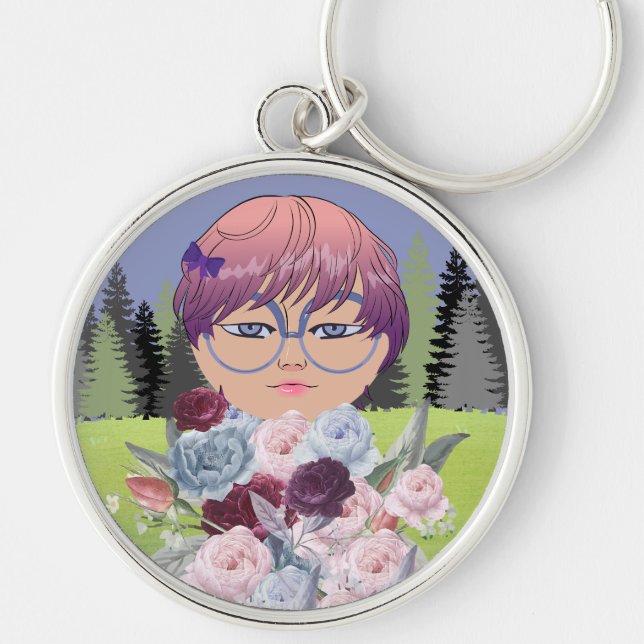 FLOWER GIRL RUND SILVERFÄRGAD NYCKELRING (Framsidan)
