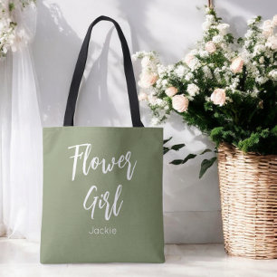 Flower Girl Sage Grönt Bröllop Tote Bag Tygkasse