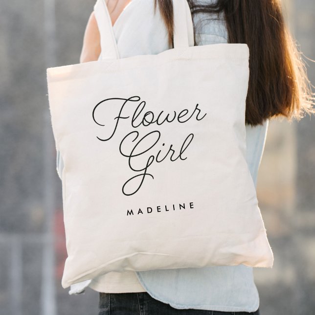 Flower Girl Simple Calligraphy Bröllop Tygkasse (Skapare uppladdad)