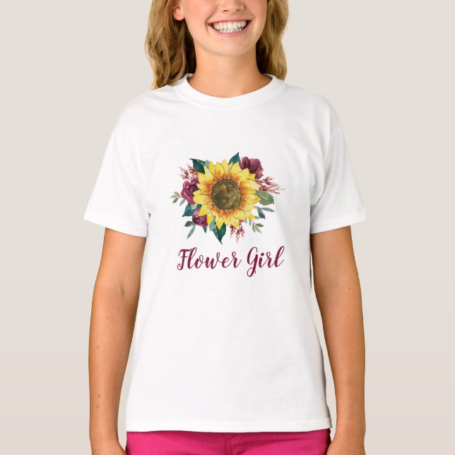 Flower Girl Solros Blommigt Bröllop T Shirt (Framsida)