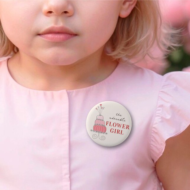 FLOWER GIRL Sweet Rosa Chic Rehearsal Bröllop Cake Knapp (The Adorable FLOWER GIRL Sweet Pink Chic Rehearsal Wedding Cake Pinback Button @ fat_fa_tin)
