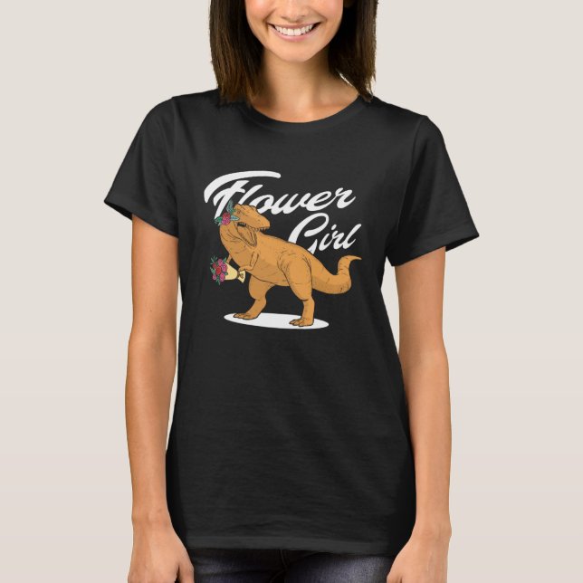 Flower Girl T-Rex Trex Rex Tyrannosaurus Costume T Shirt (Framsida)