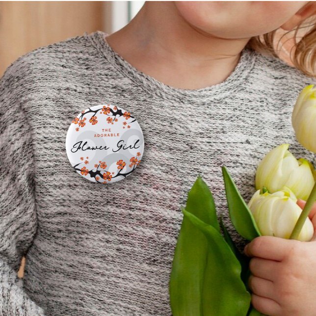 FLOWER GIRL Tropical Flowers Swirls Chic Bröllop Knapp (FLOWER GIRL Tropical Flowers Hibiscus Fusion Swirls Chic Wedding Pinback Button @ fat_fa_tin)