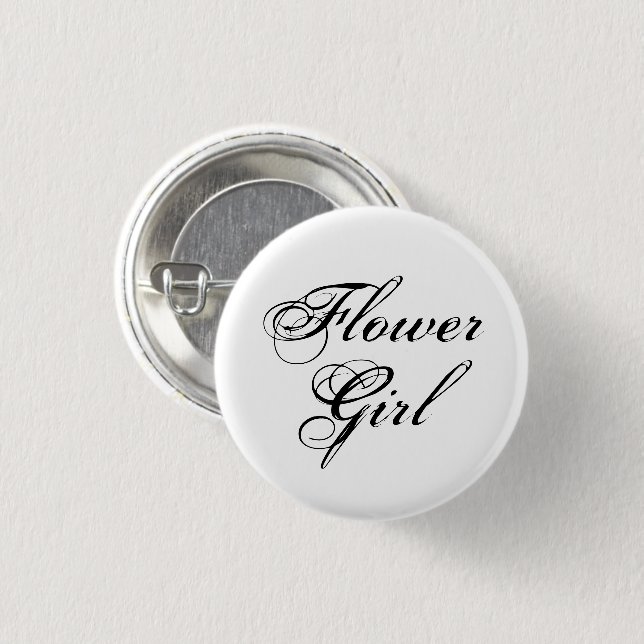 Flower Girl Typography Black and White Knapp (Framsida & baksida)