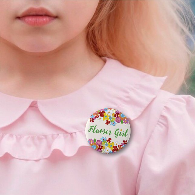 FLOWER GIRL Vår blommor Garden Wedding Namn bricka Knapp (FLOWER GIRL Colorful Spring Flowers Garden Wedding Rehearsal Name Tag Pinback Button @ fat_fa_tin)