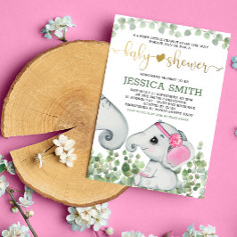Flower Girl Watercolor Elephant Baby Shower Inbjudningar