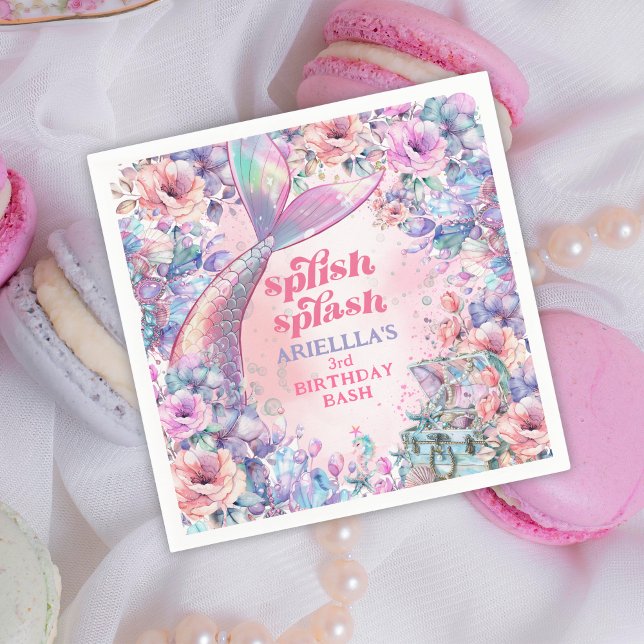 Flower Glitter Mermaid Tail 3rd Birthday Pappersservett (Skapare uppladdad)
