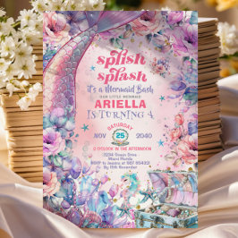 Flower Glitter Mermaid Tail 4th Birthday  Inbjudningar