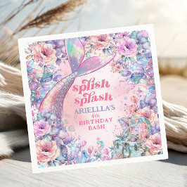 Flower Glitter Mermaid Tail 4th Birthday Pappersservett