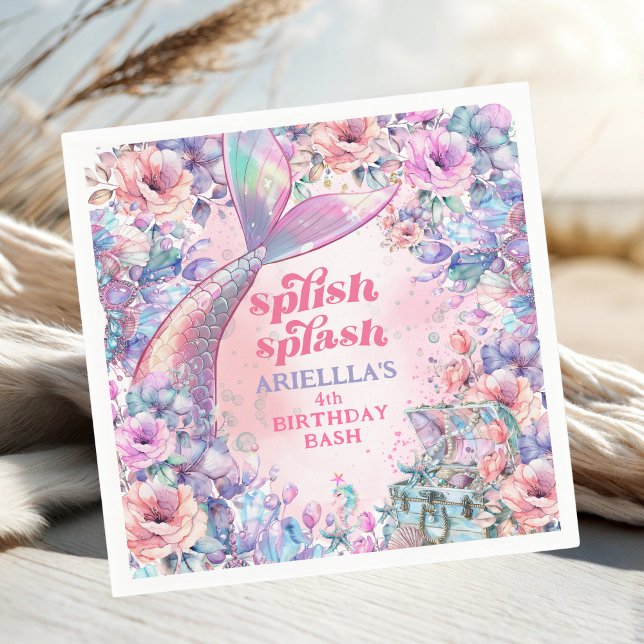 Flower Glitter Mermaid Tail 4th Birthday Pappersservett (Skapare uppladdad)