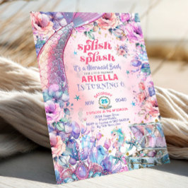 Flower Glitter Mermaid Tail 6th Birthday  Inbjudningar