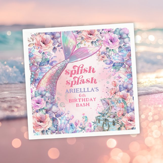 Flower Glitter Mermaid Tail 6th Birthday Pappersservett (Skapare uppladdad)