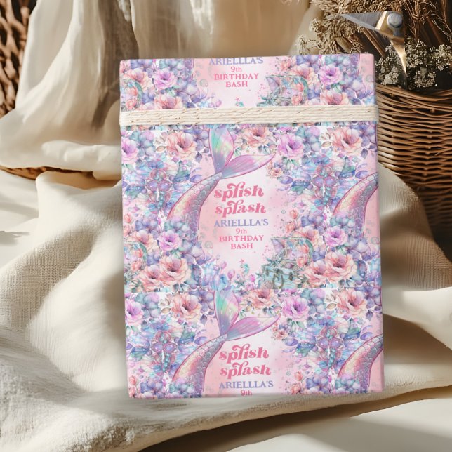 Flower Glitter Mermaid Tail 9th Birthday Presentpapper (Skapare uppladdad)
