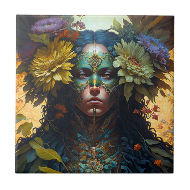 Flower Goddess Fantasy Art Kakelplatta (Framsidan)