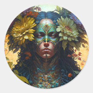 Flower Goddess Fantasy Art Runt Klistermärke