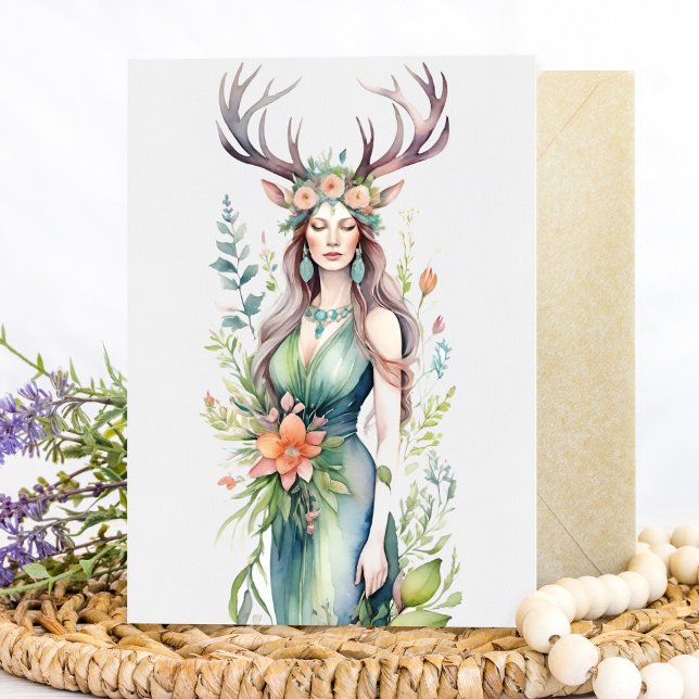 Flower Goddess Ostara Spring Equinox Sabbat Julkort (Flower Goddess Ostara Spring Equinox Sabbat Holiday Card by Pagan Holidays)