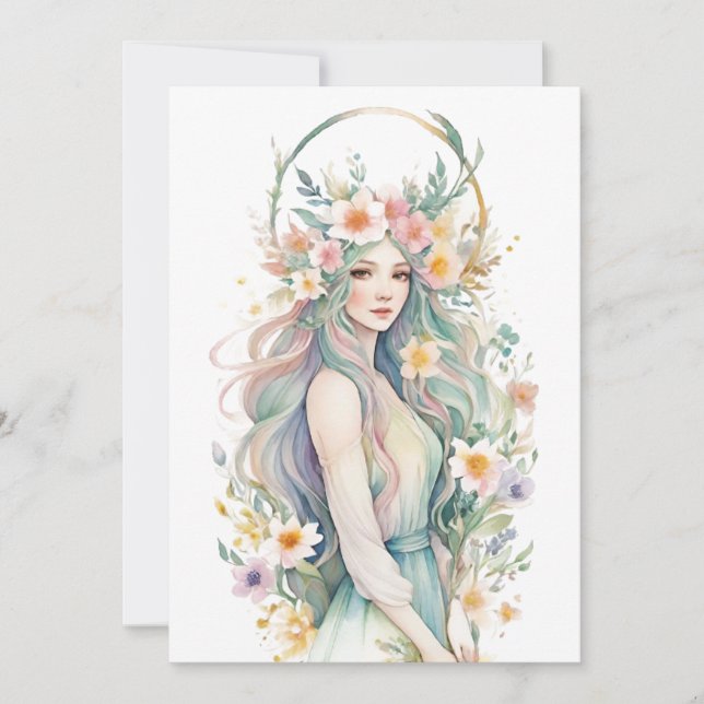 Flower Goddess Ostara Spring Equinox Sabbat Julkort (Framsida)