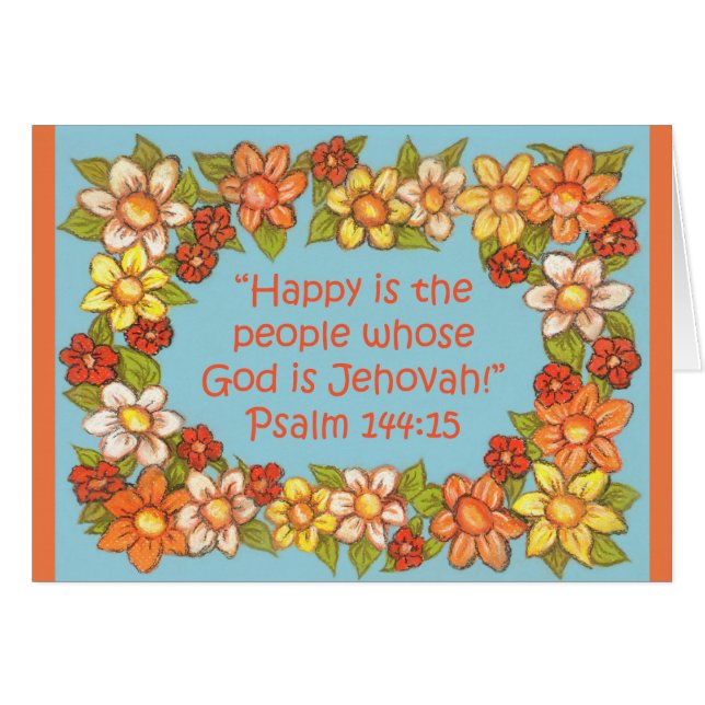 Flower Gräns~Lycklig People-God Jehovah~Scripture OBS Kort (Framsidan Horizontal)