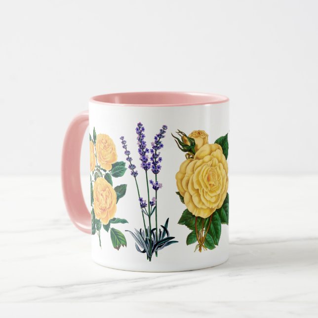 Flower Gul ros Sweet Lavender Blommigt Natur Mugg (Framsida vänster)