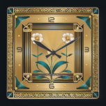 Flower Guld Art Deco Fyrkantig Klocka<br><div class="desc">Underbar klockdesign. Du kommer att kärlek det som andra. Du kan fritt använda den här designen för andra produkter som du gillar eller anpassa och lägga till texten. Följ mig för mer. Tack. Ha en trevlig dag.</div>