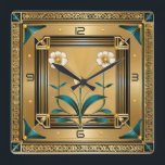 Flower Guld Art Deco Fyrkantig Klocka<br><div class="desc">Underbar klockdesign. Du kommer att kärlek det som andra. Du kan fritt använda den här designen för andra produkter som du gillar eller anpassa och lägga till texten. Följ mig för mer. Tack. Ha en trevlig dag.</div>
