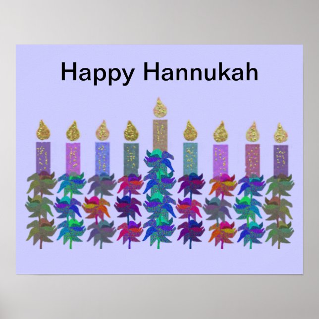 Flower Hannukah Menorah Skriv ut Poster (Framsidan)