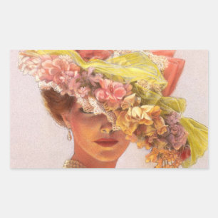Flower Hat Victorian Dam Oval Stickers Rektangulärt Klistermärke