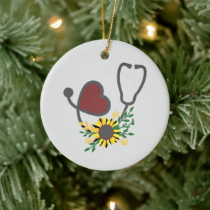 Flower Heart Stetoscope Julgransprydnad Keramik