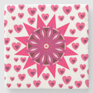 FLOWER HEARTS RED KÄRLEK VALENTINE GIFT STONE COAS STENUNDERLÄGG