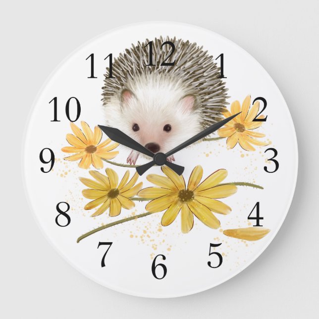Flower Hedgehog Wall Clock Stor Klocka (Framsida)