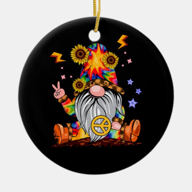 Flower Hippie Gnome Tie Dye Gnome Fredstecken Gnom Julgransprydnad Keramik (Framsidan)