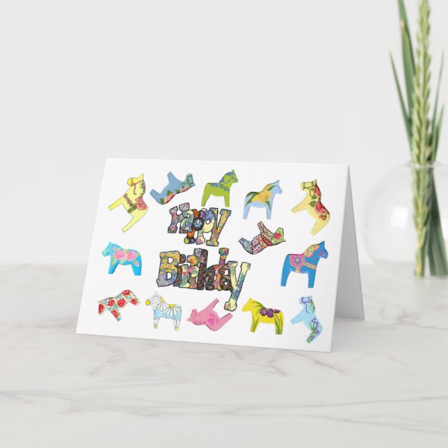 Flower Horses Birthday Card Kort (Framsida)