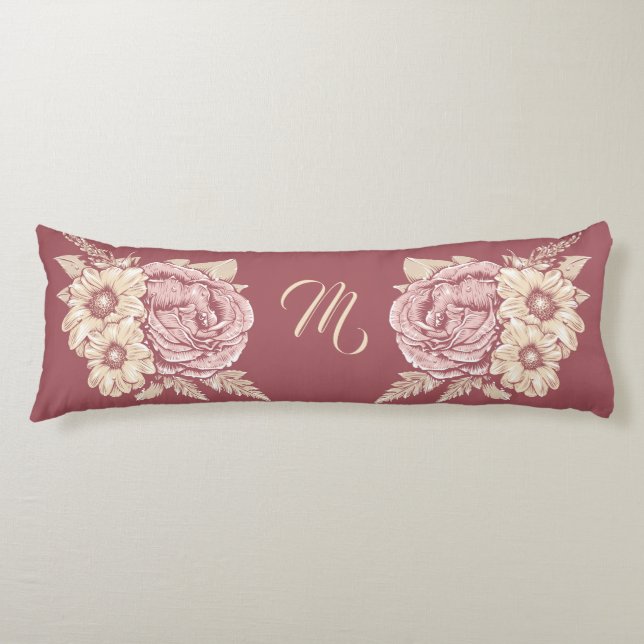 Flower Illustration anpassningsbar monogram body-k Kroppskudde (Framsidan)