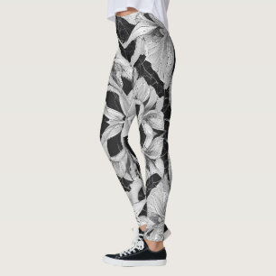 Flower Illustration-design, svart och vitt Leggings